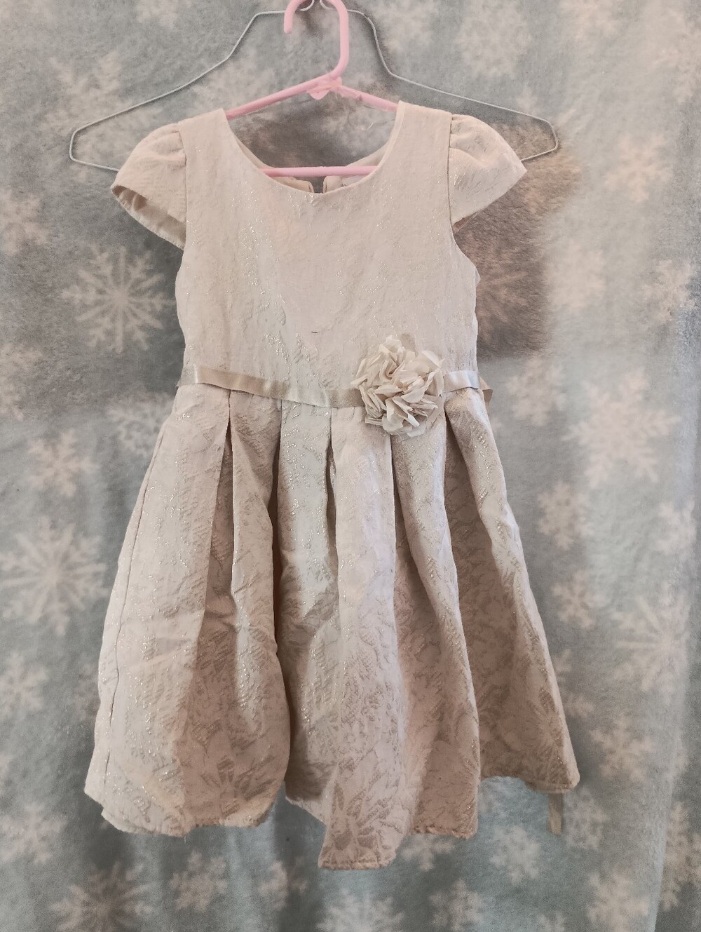 Girls Sweet Heart Rose Ivory Floral Jacquard Flower Waist Party Dress Size 6